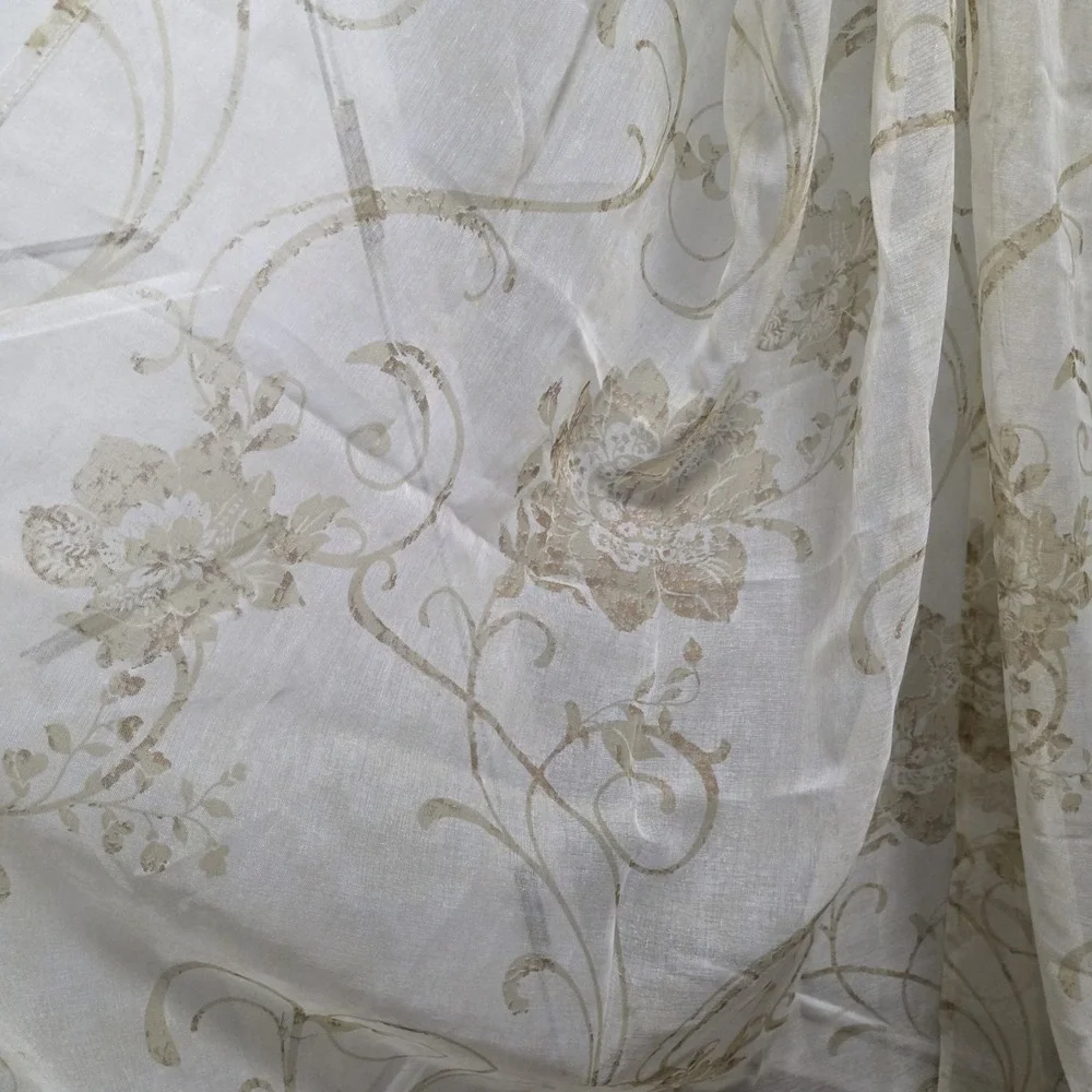 Pair 84x37  Jacobean Floral Design Linen Blend‎ Sheer Curtain Panels